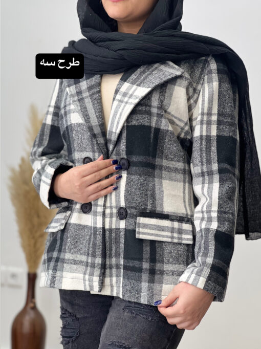 پالتو كتي چهار خونه آستر دار كد 681578 - تصویر 4