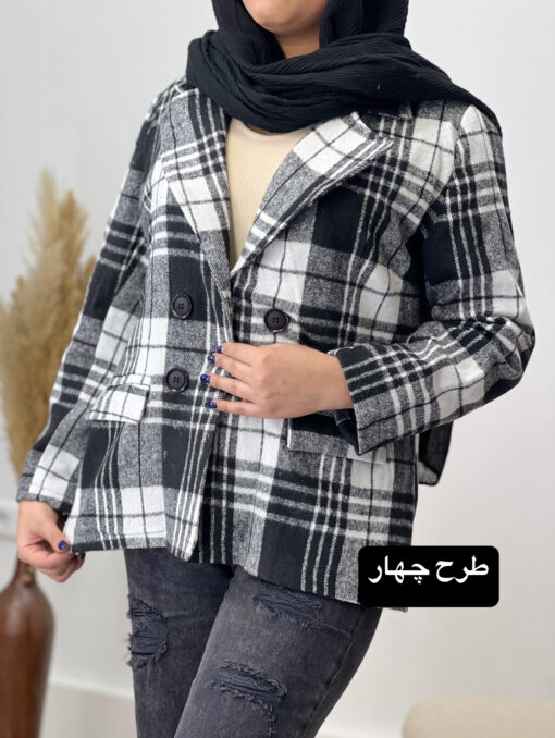 پالتو كتي چهار خونه آستر دار كد 681578 - تصویر 5