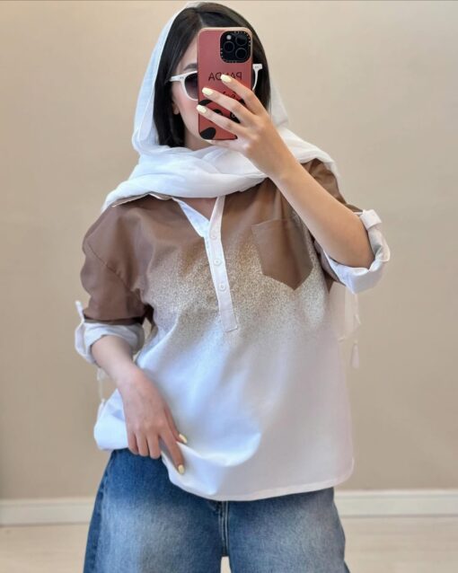 شومیز آبرنگی یقه‌دار كد 516456 - تصویر 7